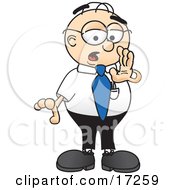 Male Caucasian Office Nerd Business Man Mascot Cartoon Character Whispering And Gossiping