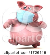 3d Chubby Pig Wearing A Mask On A White Background