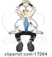 Poster, Art Print Of Male Caucasian Office Nerd Business Man Mascot Cartoon Character Seated While Staring Forward