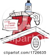 Poster, Art Print Of Cartoon Christmas Chimney With A Dear Santa Please Come In Sign With Sanitizer