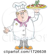 Poster, Art Print Of Chubby Male Chef Holding Up A Pizza