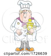Poster, Art Print Of Chubby Male Chef Holding A Trophy