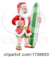 Surfing Santa With Surfboard Christmas Cartoon by AtStockIllustration
