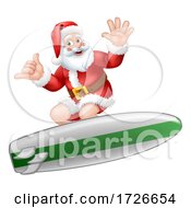 Poster, Art Print Of Santa Surfing On Surf Board Shaka Hand Cartoon