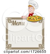 Poster, Art Print Of Pizza Chef Cook Cartoon Man Menu Sign Background