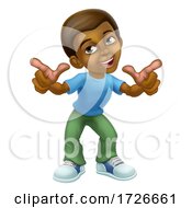 Poster, Art Print Of Happy Black Cartoon Boy Child Kid Pointing