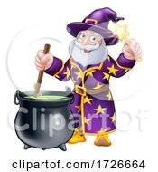 Poster, Art Print Of Wizard With Cauldron And Wand Cartoon