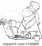 Poster, Art Print Of Cartoon Lady Wearing A Mask And Using A Laptop