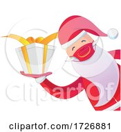 Poster, Art Print Of Covid Christmas Santa Claus Holding A Gift
