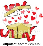 Poster, Art Print Of Cartoon Opening Gift Box With Hearts
