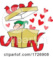 Poster, Art Print Of Cartoon Christmas Elf In A Gift Box