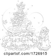 Poster, Art Print Of Santa And Birds At A Flocked Tree