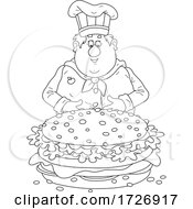 Poster, Art Print Of Chubby Chef And Giant Cheeseburger