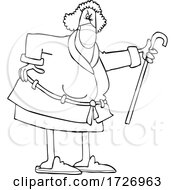 Cartoon Angry Old Lady Wearing A Mask And Shaking Her Cane