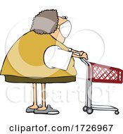 Poster, Art Print Of Cartoon Woman Wearing A Mask And Standing With A Shopping Cart