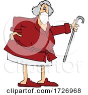 Poster, Art Print Of Cartoon Angry Senior Woman Wearing A Mask And Shaking Her Cane