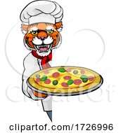Poster, Art Print Of Tiger Pizza Chef Cartoon Restaurant Mascot Sign