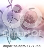 3D Medical Background With Abstract DNA Strand And Virus Cells