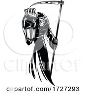 Poster, Art Print Of Grim Reaper Holding A Lantern And Scythe