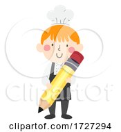 Poster, Art Print Of Kid Boy Chef Big Pencil Illustration
