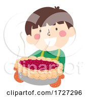 Poster, Art Print Of Kid Boy Apron Gloves Bake Cherry Pie Illustration