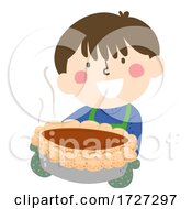 Kid Boy Apron Gloves Bake Pumpkin Pie Illustration