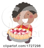 Poster, Art Print Of Kid Boy Apron Bake Strawberry Pie Illustration