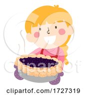 Poster, Art Print Of Kid Girl Bake Blue Berry Pie Illustration