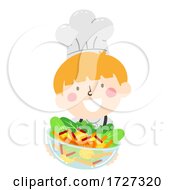 Poster, Art Print Of Kid Boy Chef Present Salad Bowl Illustration