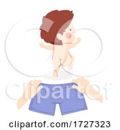 Poster, Art Print Of Kid Toddler Boy Naked Run Wear Shorts Illustration