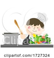 Poster, Art Print Of Kid Big Boy Cook Vegetables Illustration