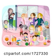 Poster, Art Print Of Stickman Mom And Baby Play Group Illustration