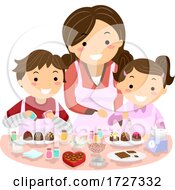 Poster, Art Print Of Stickman Kids Mom Decorate Chocolates Illustration