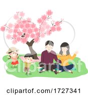 Poster, Art Print Of Family Cherry Blossom Festival Picnic Illustration