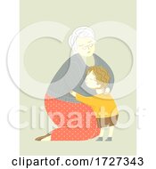 Poster, Art Print Of Grand Mother Hug Child Illustration