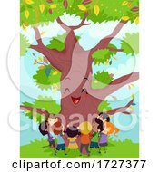 Poster, Art Print Of Stickman Kids Hug Happy Big Tree Illustration