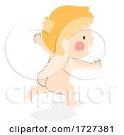 Poster, Art Print Of Kid Toddler Boy Naked Run Smiling Illustration