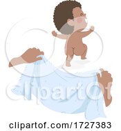 Poster, Art Print Of Kid Toddler Boy Black Run Towel Illustration