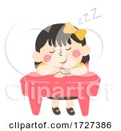 Poster, Art Print Of Kid Girl Class Sleeping Desk Illustration