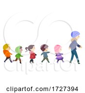 Poster, Art Print Of Stickman Kids Winter Clothes Walk Illustration