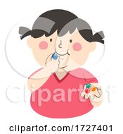 Poster, Art Print Of Kid Girl Chewing Gum Balls Illustration