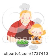 Poster, Art Print Of Kid Girl Man Slice Carrots Chef Illustration