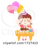 Poster, Art Print Of Kid Girl Class Desk Birthday Balloons Illustration