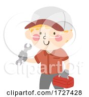 Poster, Art Print Of Kid Boy Mechanic Wrench Toolbox Play Illustration