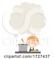 Poster, Art Print Of Kid Boy Chef Cooking Thinking Cloud Illustration