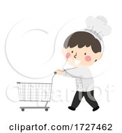Poster, Art Print Of Kid Boy Chef Grocery Cart Ingredients Illustration