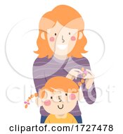 Poster, Art Print Of Mom Kid Girl Parent Fix Hair Illustration