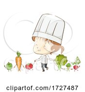 Poster, Art Print Of Kid Girl Chef Vegetable Mascots Unite Illustration