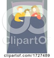 Poster, Art Print Of Family Asleep Bed Kid Boy Middle Illustration