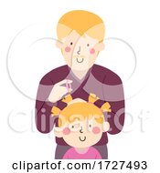 Poster, Art Print Of Dad Kid Girl Parent Fix Hair Illustration